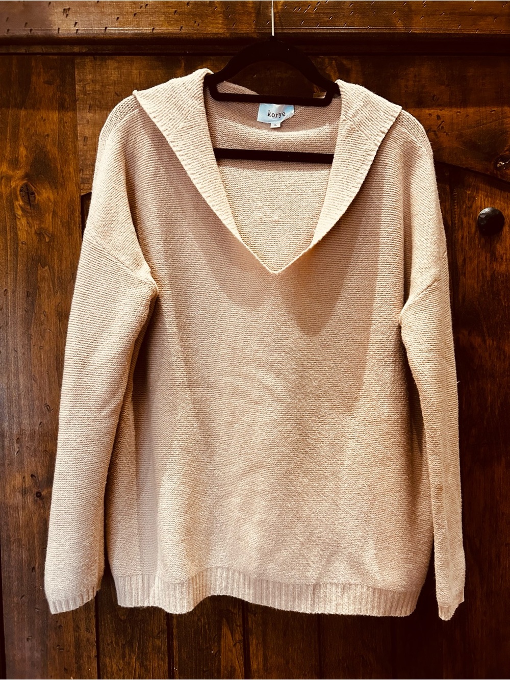 Korye Dusty Pink V-Neck Hooded Women's Sweater, Size L